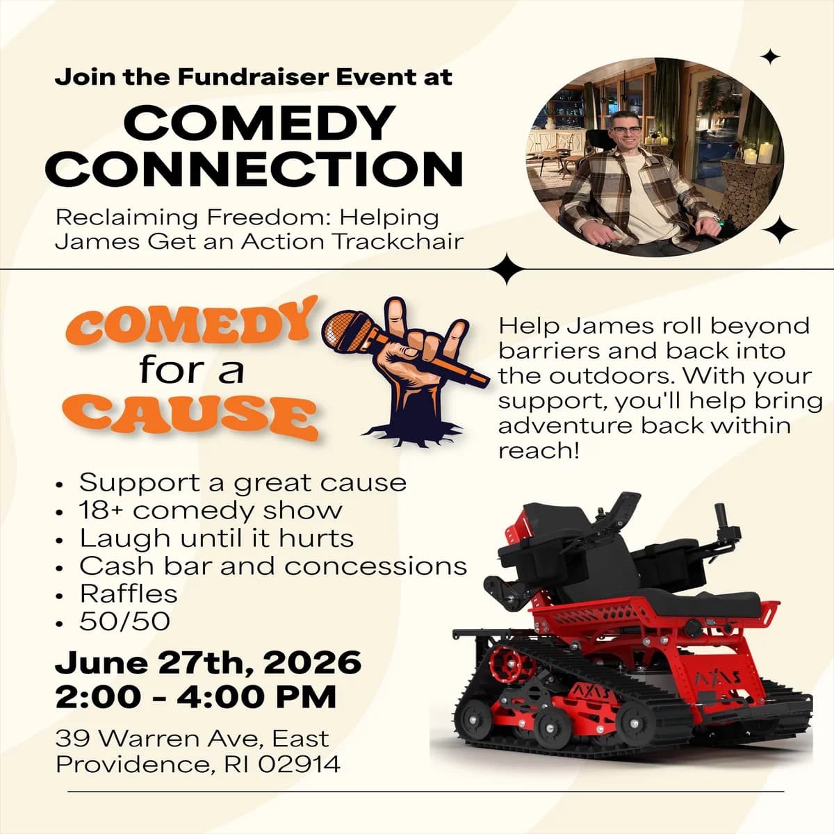 Reclaiming Freedom: Helping James Get an Action Trackchair live at Comedy Connection Rhode Island